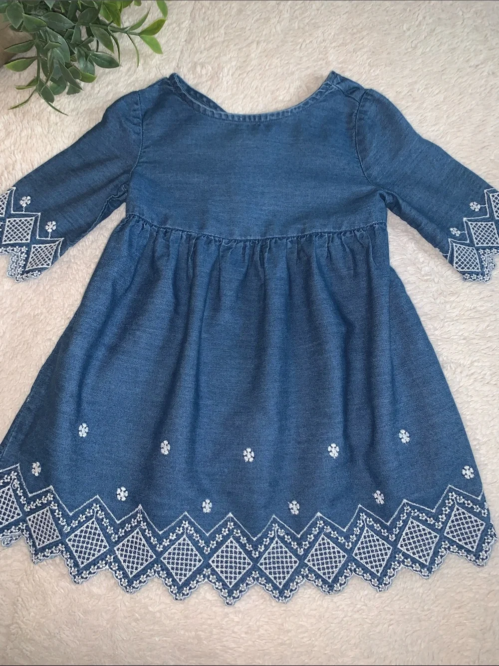 Old Navy Blue Geometric Eyelet Design Dress 12-18M Baby Girl