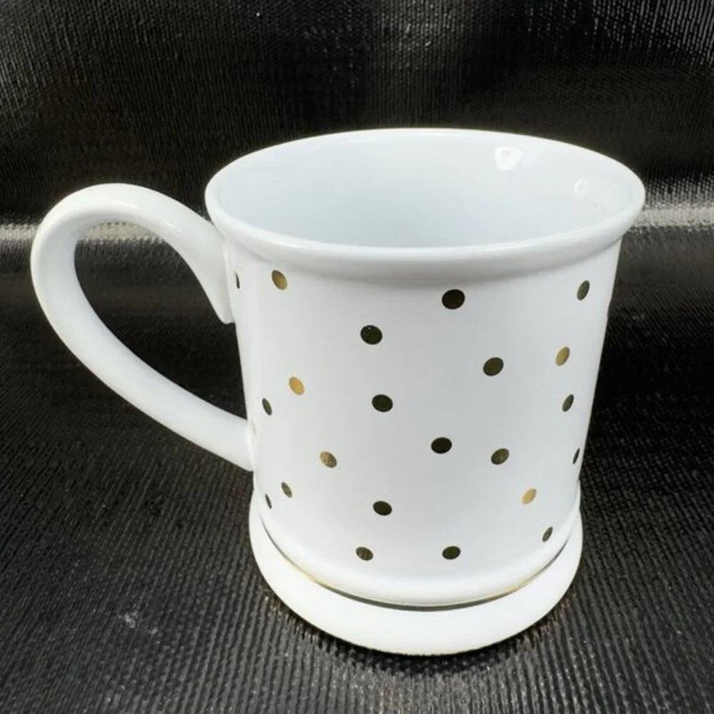 Pier 1 Imports Stoneware Coffee Mug Cup Monogram Letter M‎ White Gold Dots Mug