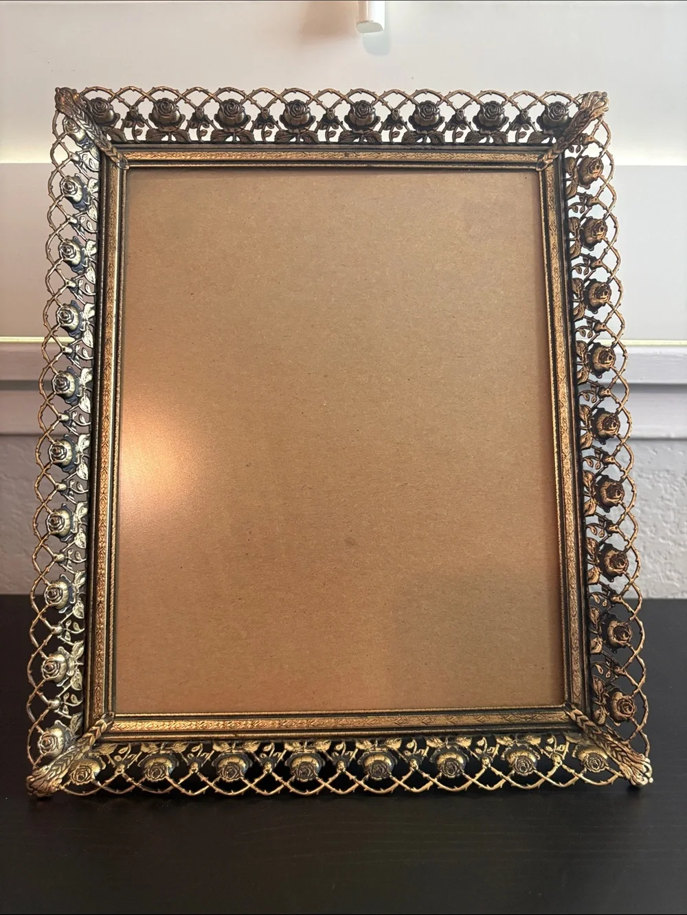 Vintage Frame Rose Floral Metallic Gold 8x10