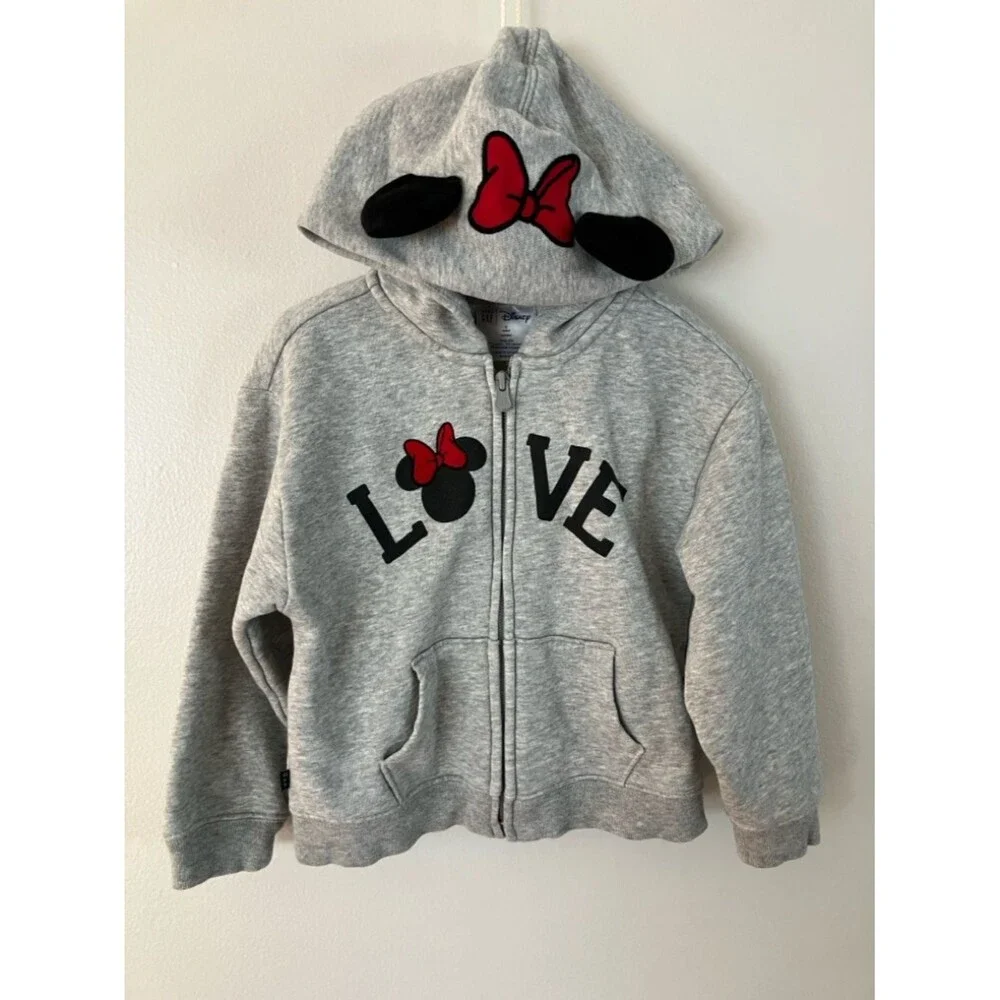 Gap x Disney 5y Minnie Mouse Grey Zip-Up Hoodie Red Bow and Ears