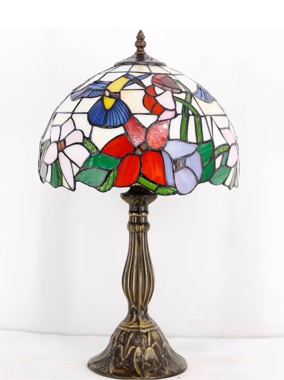 Tiffany Style Hummingbird Stained Glass Table Lamp Bedside Desk Lamp 18”