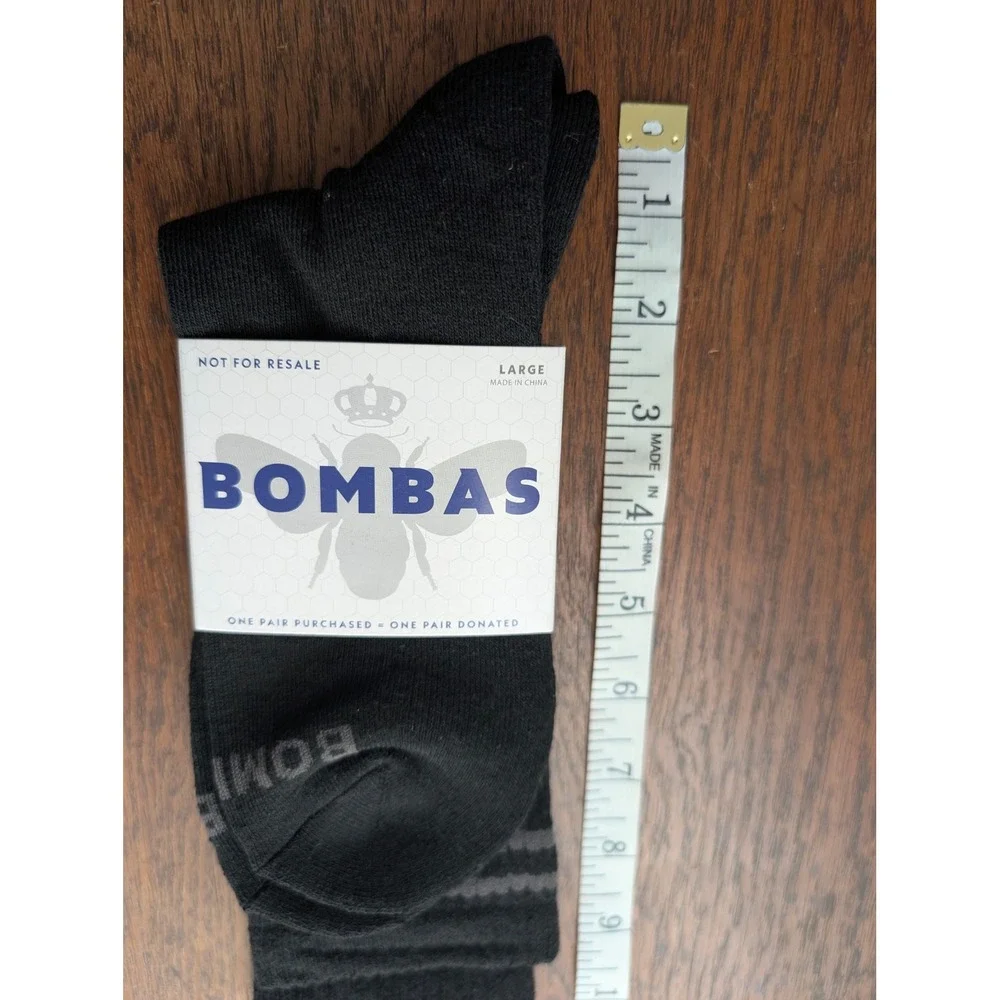 Bombas Crew Socks Mens Large Black New 3 Pair Pack Honeycomb Arch Support Logo