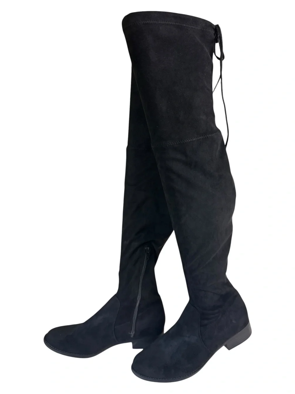 A New Day Black Faux Suede Over the Knee Boots Tie Back Size 8