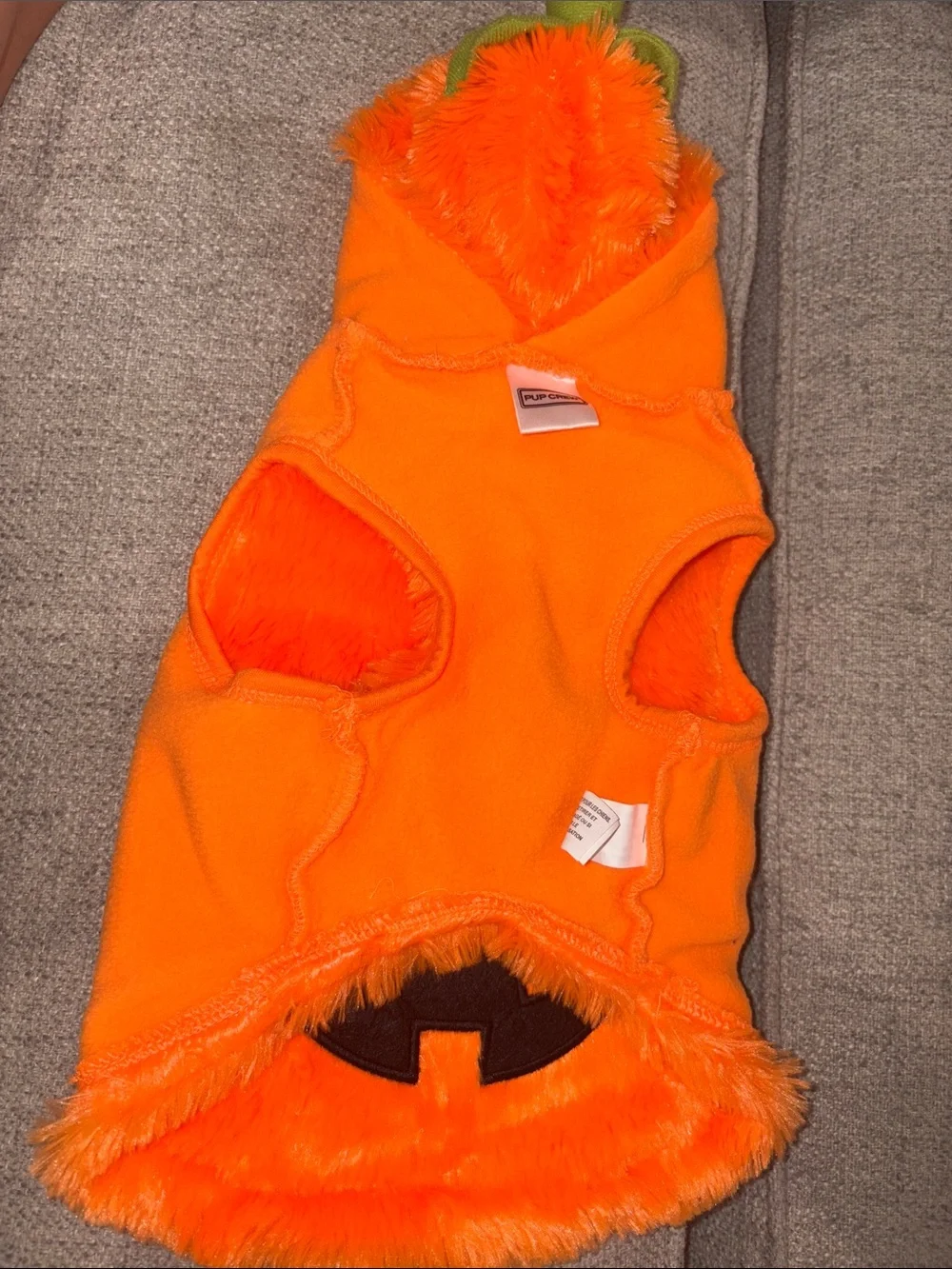 Plush Orange Pumpkin Dog Costume with hood and leash hole