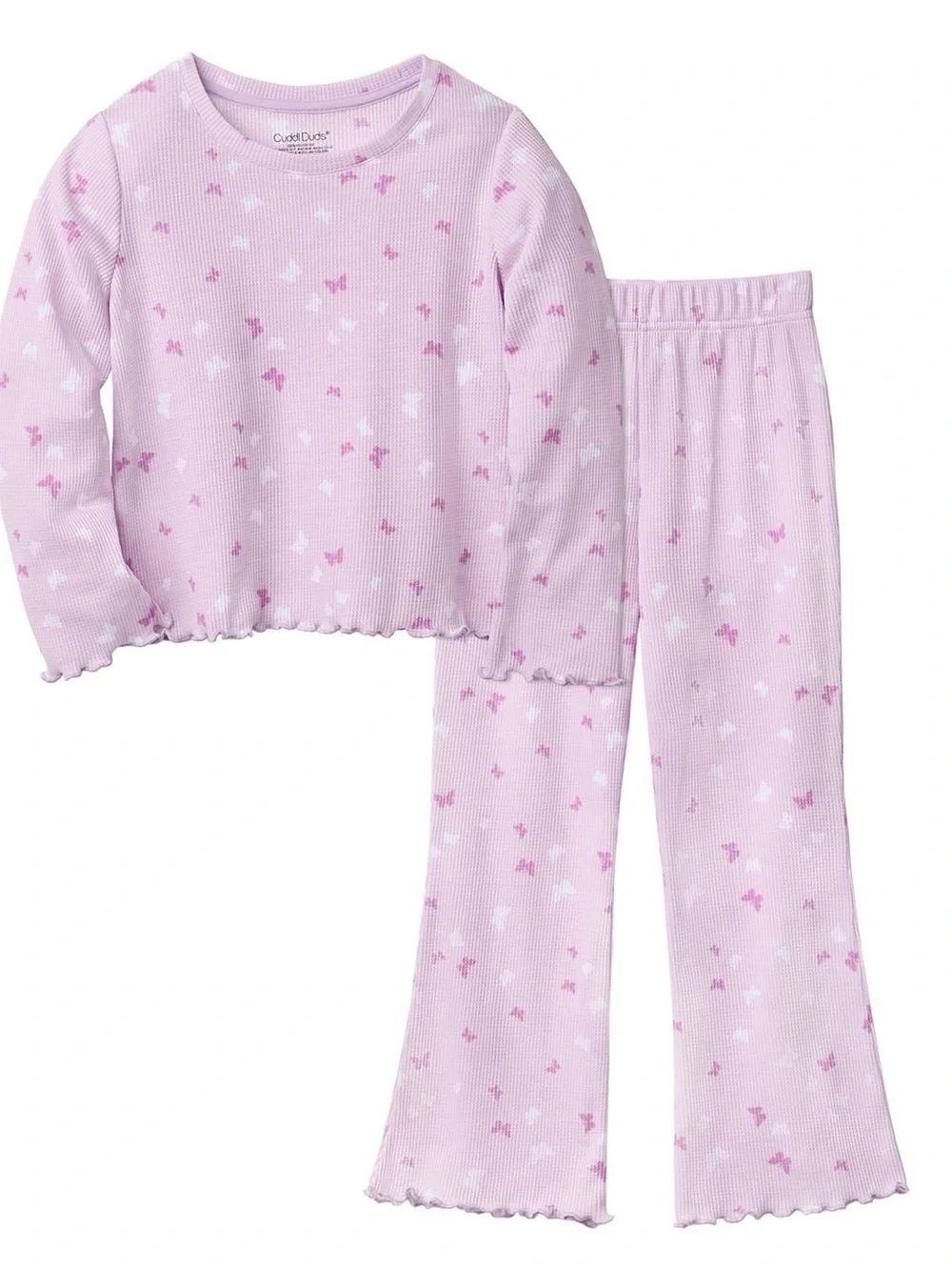 Cuddl Duds Girls Pajama Set Size 6-7 Pink Butterfly Thermal Set NWT
