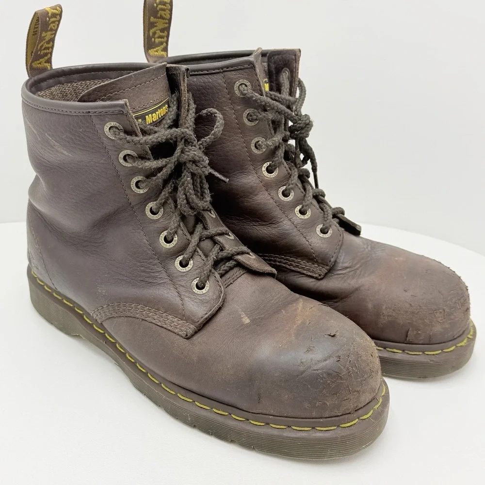 Dr Martens AirWair Steel Toe Work Boots Mens 11 Brown Leather Slip Resistant EH