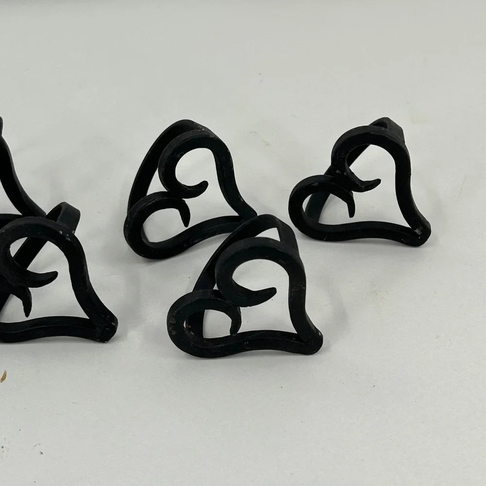 Wrought Iron Black Metal Heart Napkin Rings Set of 7 Farmhouse Decor Rustic Farm