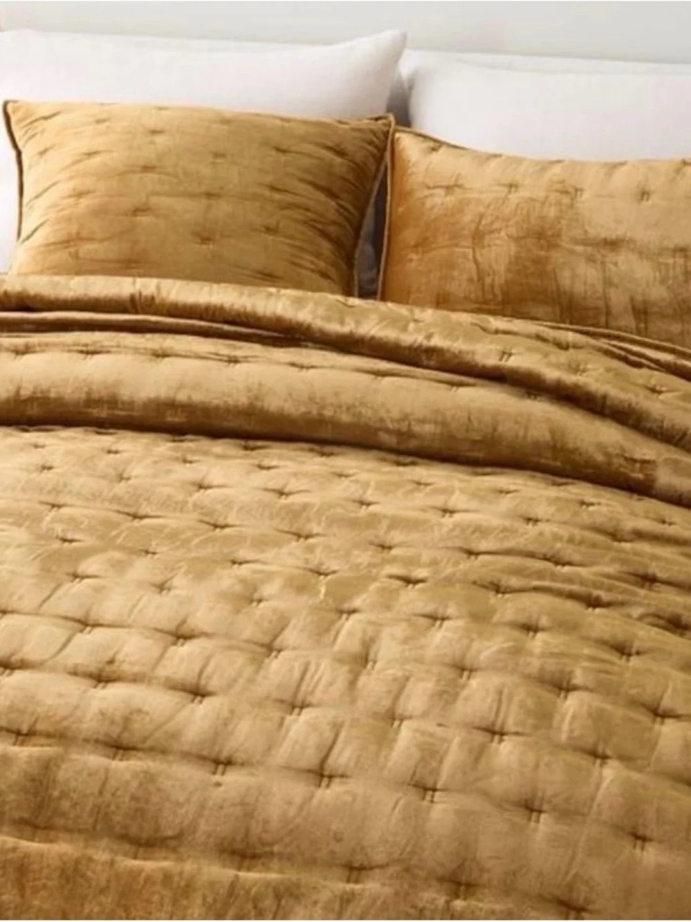 West Elm Velvet Quilted Comforter in Gold