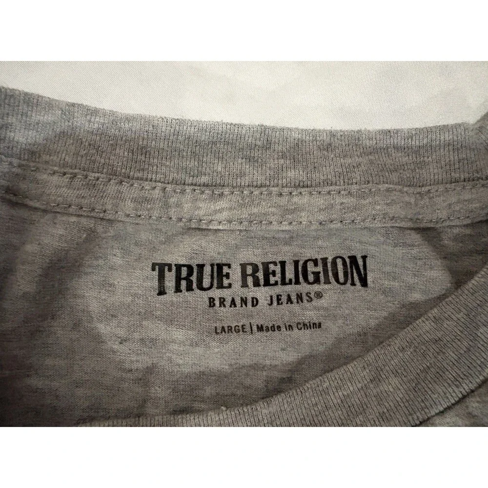 True Religion Shirt Mens Large Gray Short Sleeve T Shirt Buddah Logo