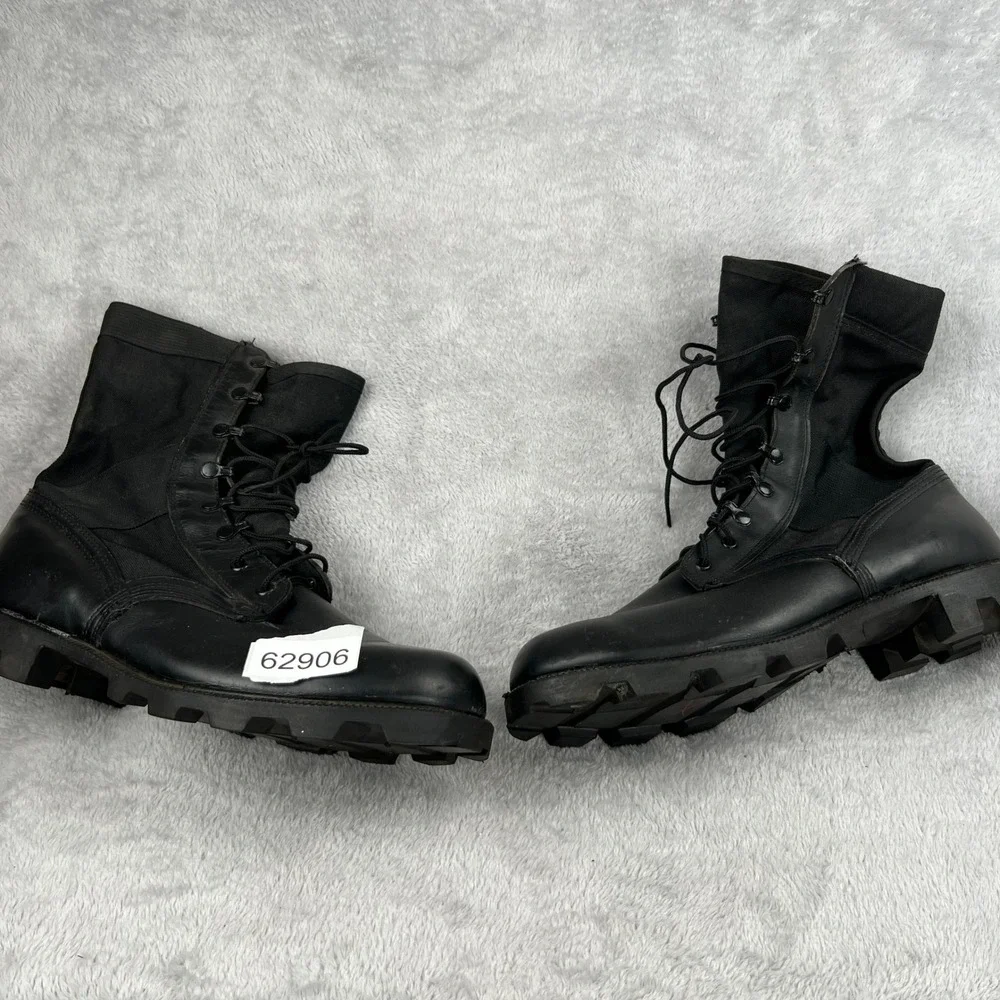 VTG 1997 US Military Combat Boots 12W Black Leather Canvas Lug Sole Mens