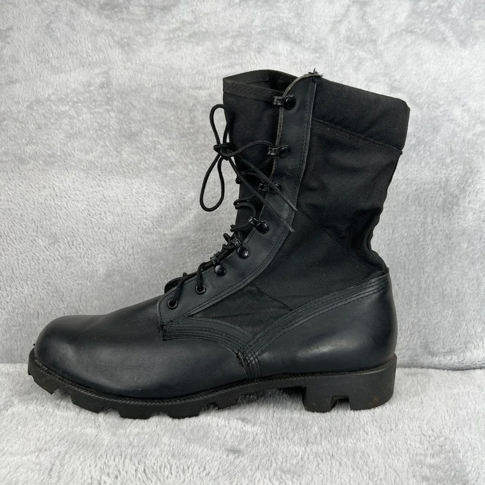 VTG 1997 US Military Combat Boots 12W Black Leather Canvas Lug Sole Mens