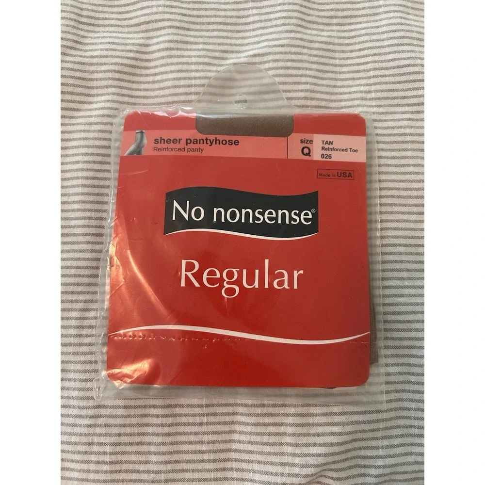 NEW No Nonsense Regular Sheer Pantyhose‎ Size Q Tan Reinforced Toe 026 USA