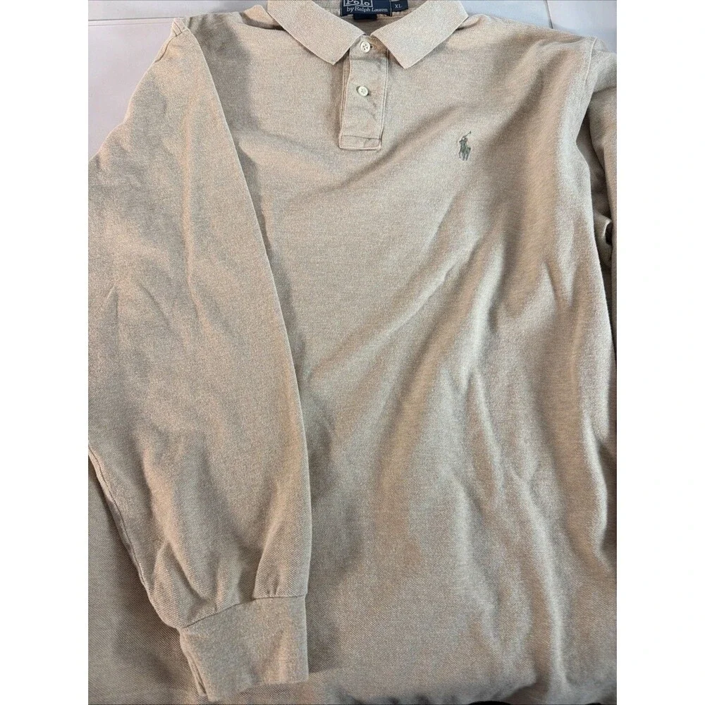Ralph Lauren Long-Sleeve Polo Shirt - Tan with Grey Logo XL