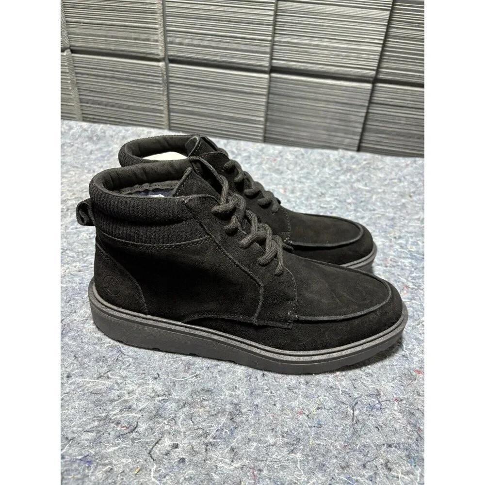 Men’s Size 9 Flannel Lined Moc Toe Boots Lands End‎ Black Suede Fast Shipping!