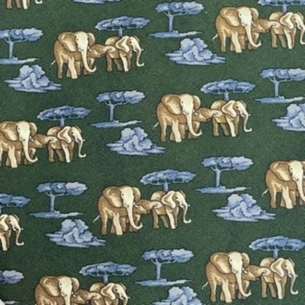 Banana Republic Italy Necktie Oliver Green‎ Novelty Elephants Print 4