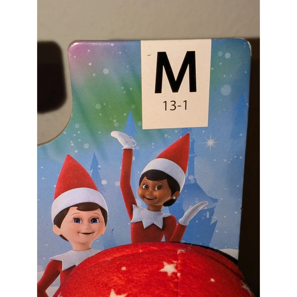 Elf on the Shelf Slippers Kids Size M (13-1)  Red Star Plush Santasverse Holiday