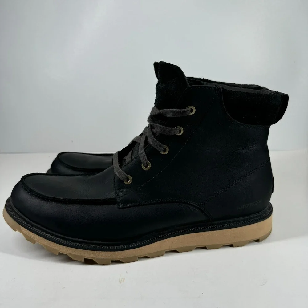 Sorel Madson II Moc Toe Men's 11 Coal Black Leather Waterproof Boots LM6057-010