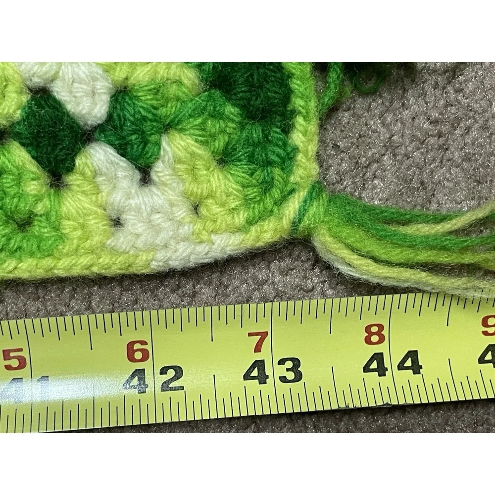 Vtg 70s Style Granny Squares Shamrock Green Crochet Throw‎ Blanket Afghan 43