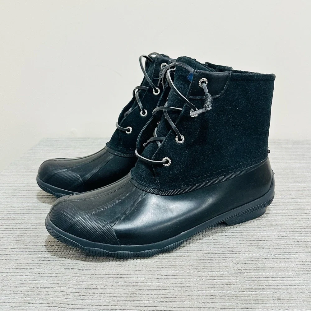 Sperry Syren Gulf Women 9 Black Suede/Leather Memory Foam Duck Boot Rainboots‎