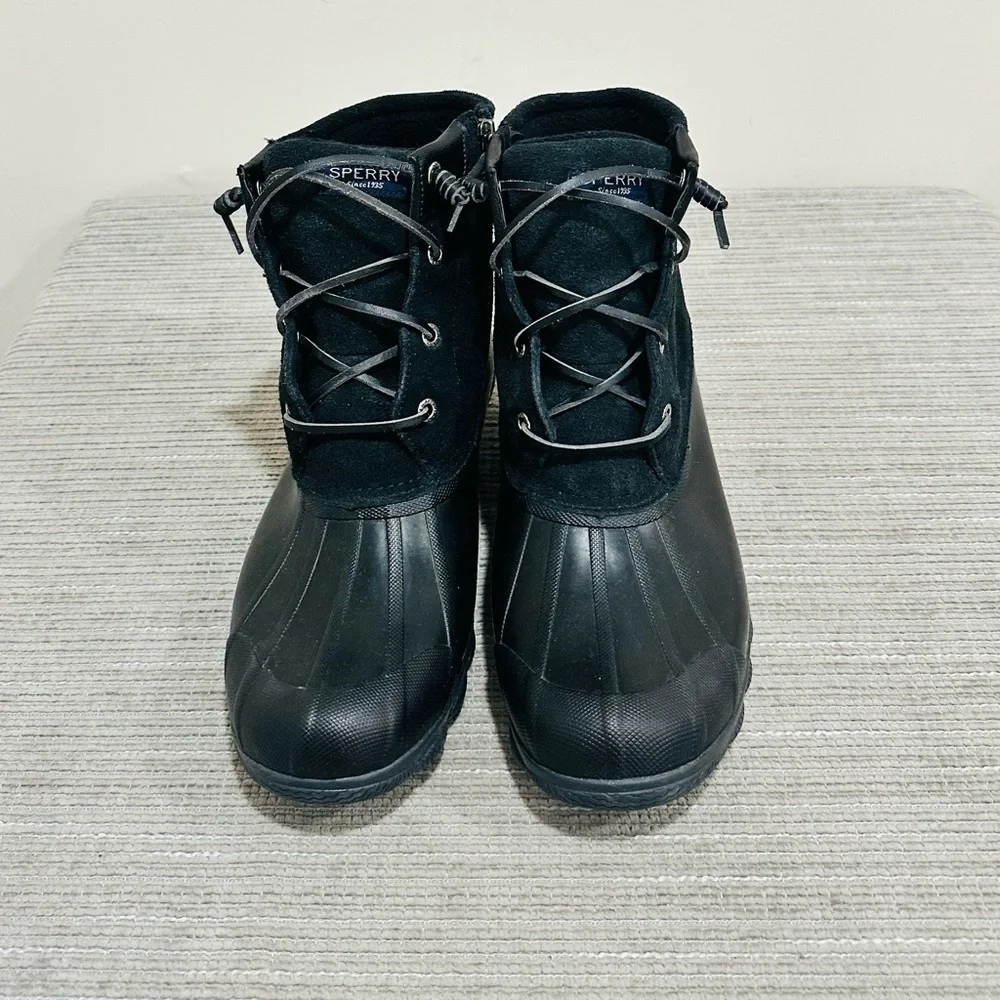 Sperry Syren Gulf Women 9 Black Suede/Leather Memory Foam Duck Boot Rainboots‎