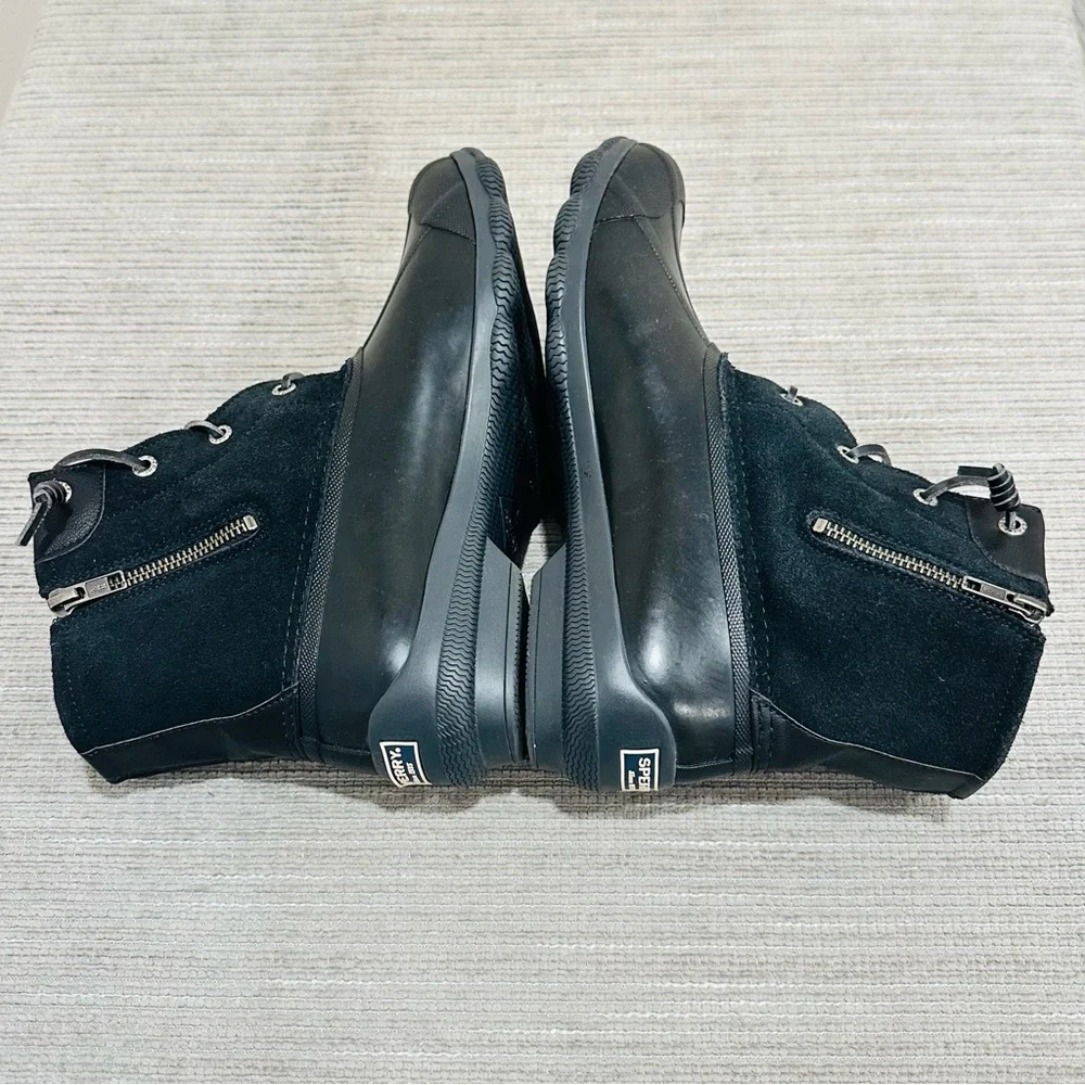Sperry Syren Gulf Women 9 Black Suede/Leather Memory Foam Duck Boot Rainboots‎