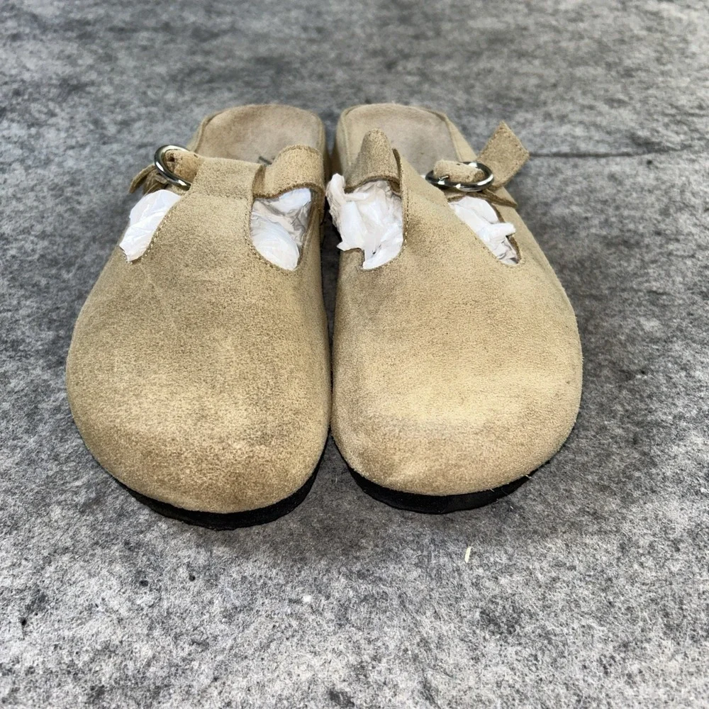ZARA Kids Beige Suede Slip-On Clogs size 36/4 Leather Sliver Strap
