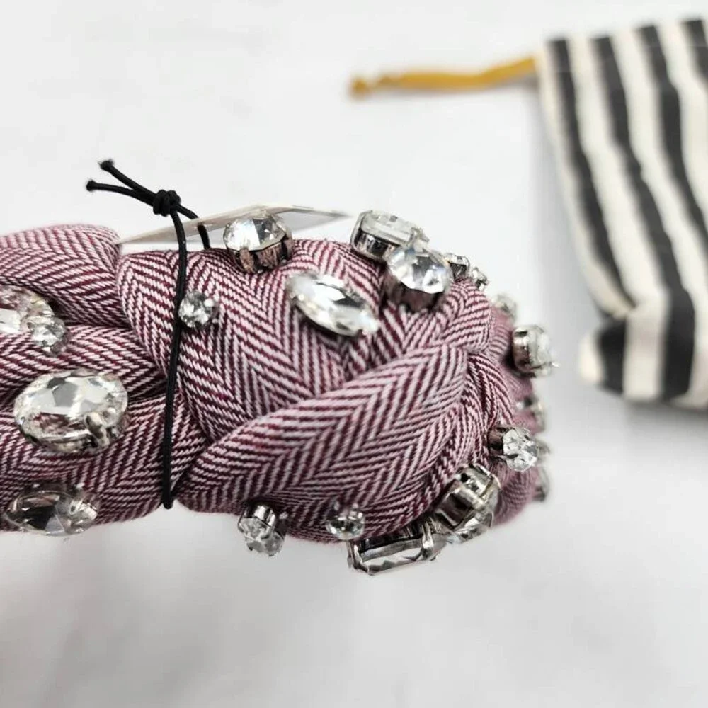 Lele Sadoughi Herringbone Embellished Knotted Headband Women's OS Red/Silver