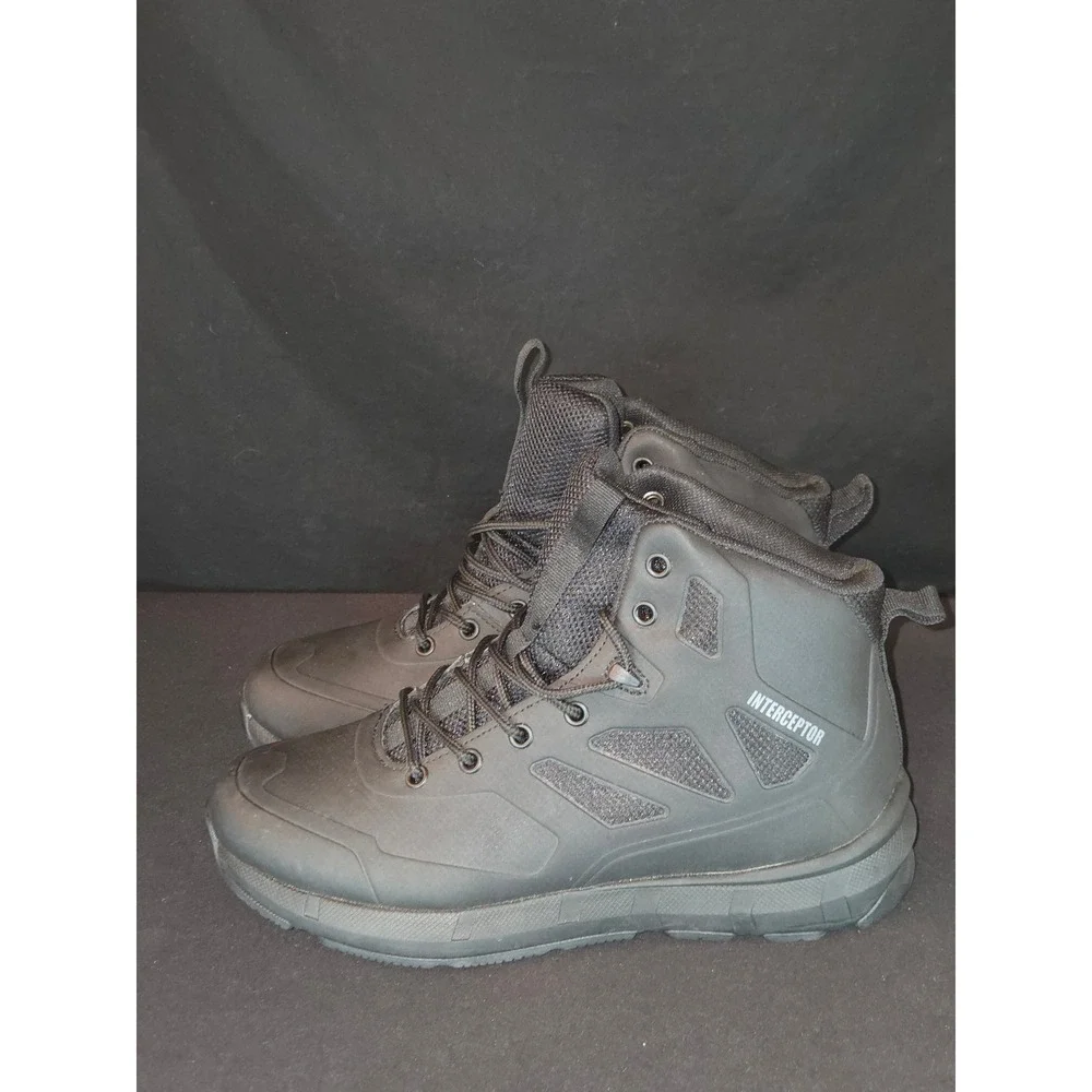 Interceptor Mens Black Ankle Boots‎ Lace Up Work Hiking Shoes Size 8.5