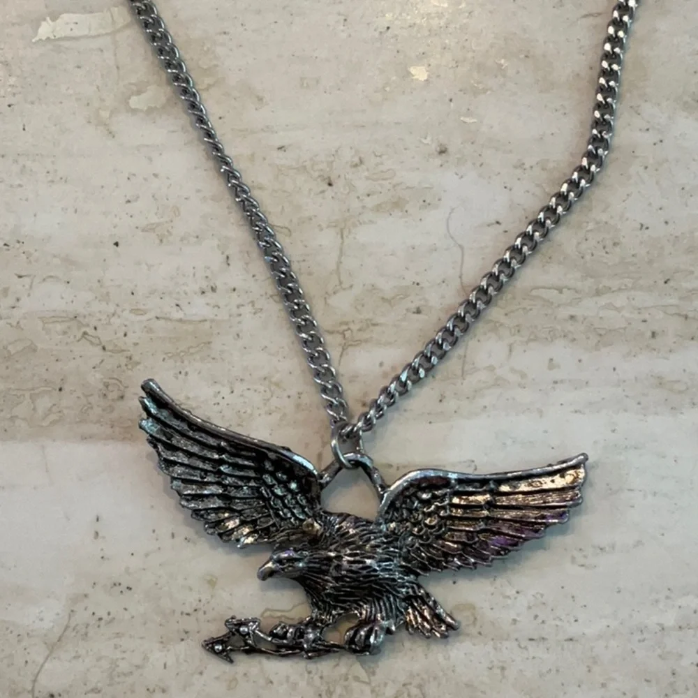American Eagle Pendant Necklace Large Flying Wings Men’s Silver Tone
