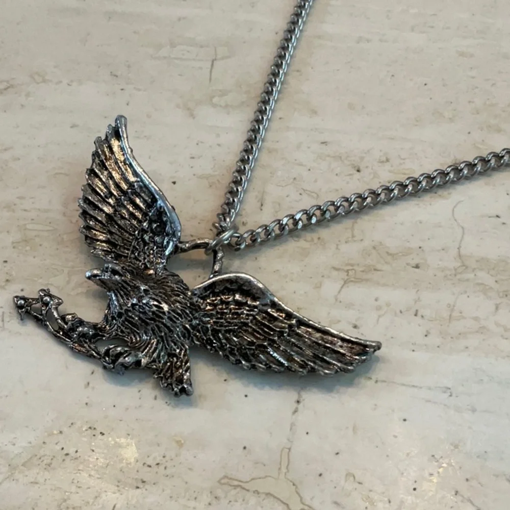 American Eagle Pendant Necklace Large Flying Wings Men’s Silver Tone