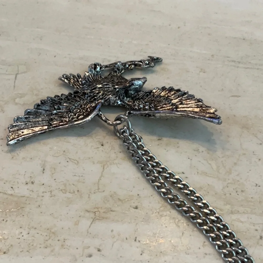 American Eagle Pendant Necklace Large Flying Wings Men’s Silver Tone