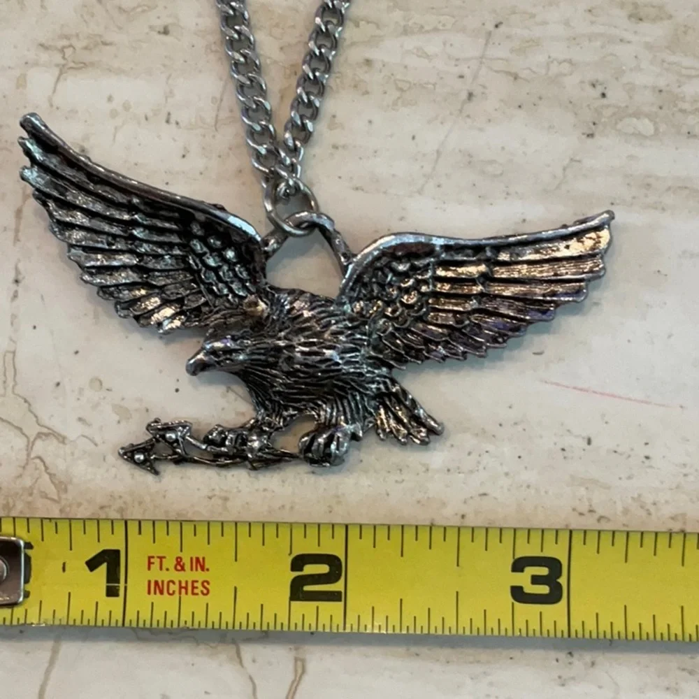 American Eagle Pendant Necklace Large Flying Wings Men’s Silver Tone
