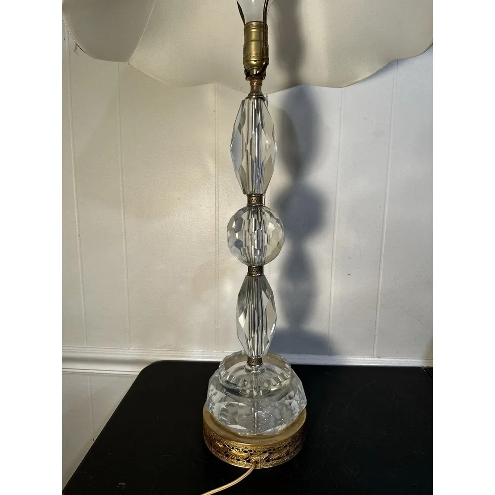 Antique Hollywood Regency Crystal Lamp Stacked Berger‎ Swivel W/ Filigree Base