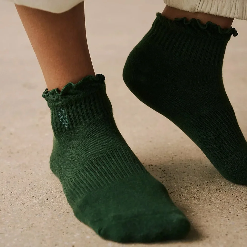 Free People x Lucky Honey Movement Classic Ruffle Sport Socks in Green