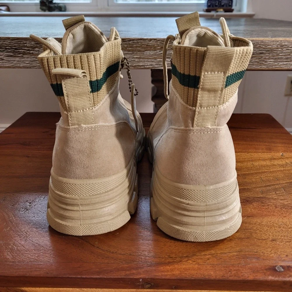 P.V.C Tan Suede Knit Collar Combat Boots Lug Sole Mens Size 43 Streetwear
