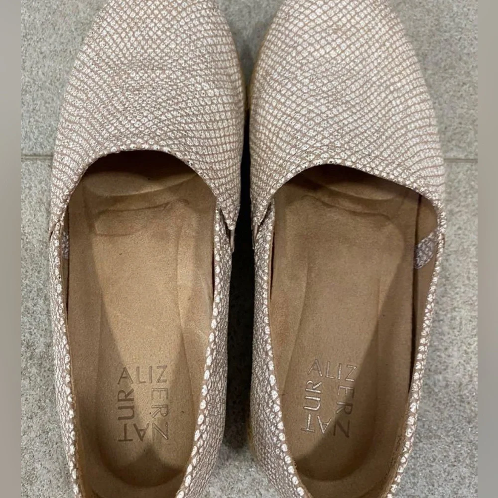 Naturalizer Thea 3 Leather Espadrille Comfort Slip On  Beige Shimmer Size 8.5