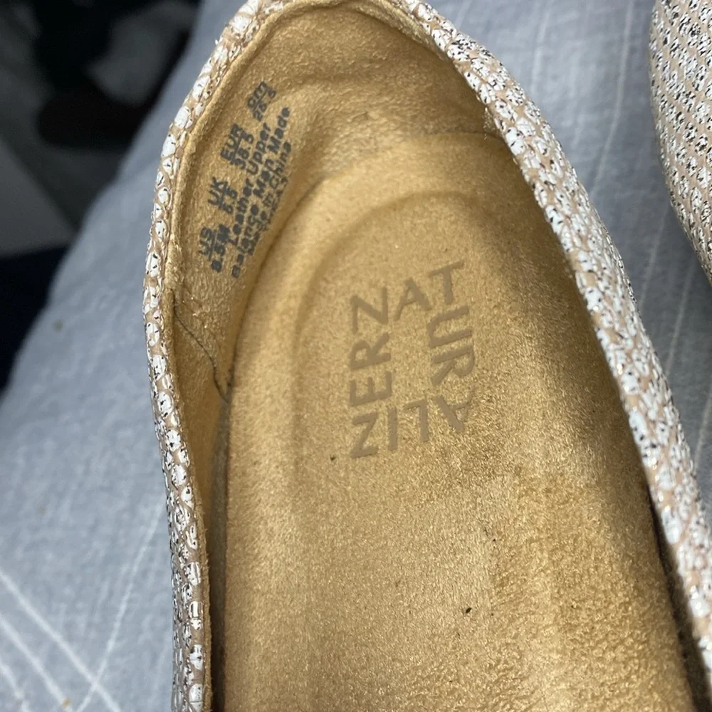 Naturalizer Thea 3 Leather Espadrille Comfort Slip On  Beige Shimmer Size 8.5