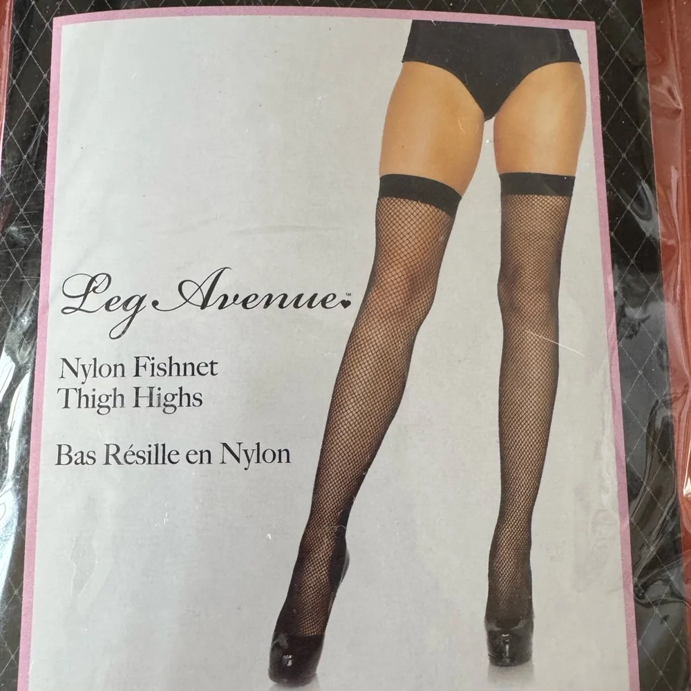 Leg Avenue Black Nylon Fishnet Thigh Highs