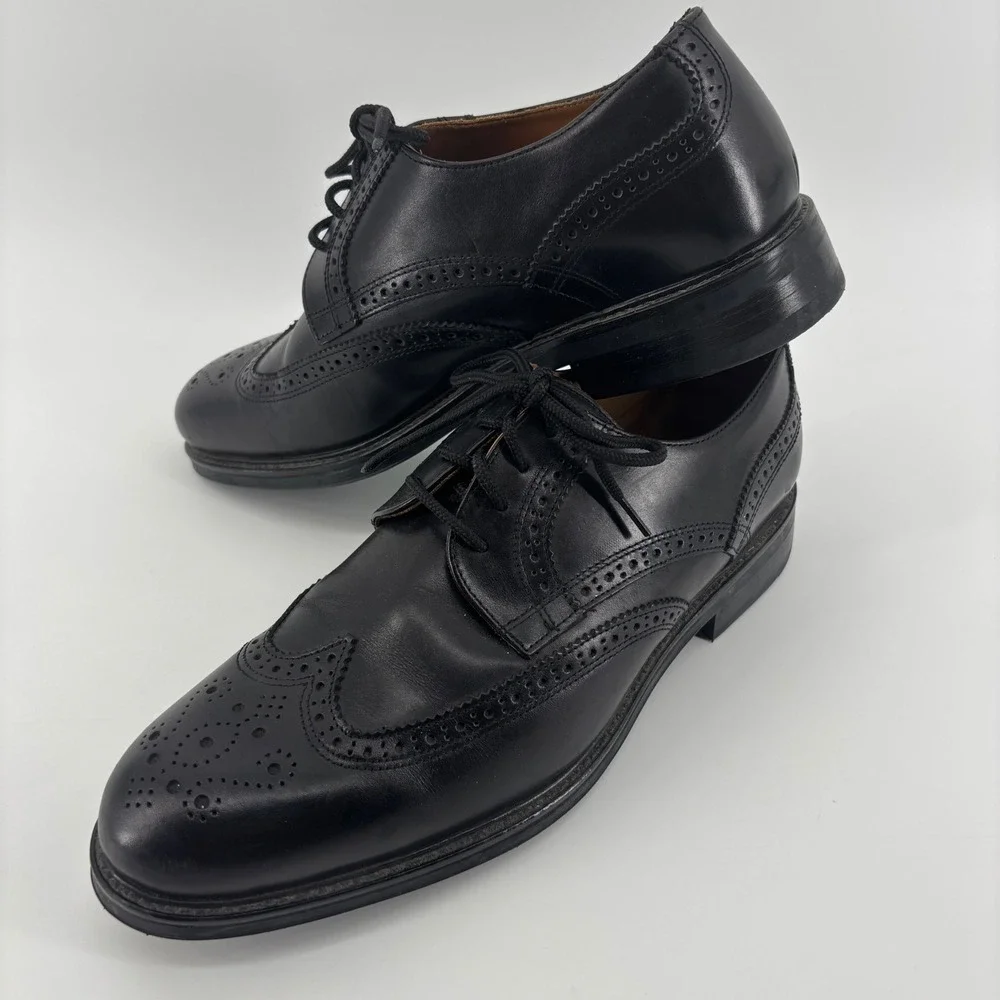 Charles Tyrwhitt Mens Wingtip Derby Shoes 10 Black‎ Leather Brogue SHC0090BLK