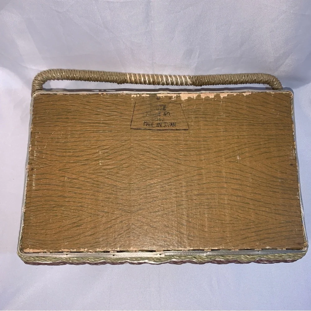 Dritz Wicker Sewing Embroidery Woven Straw Basket with Handle 1960s Green Lining