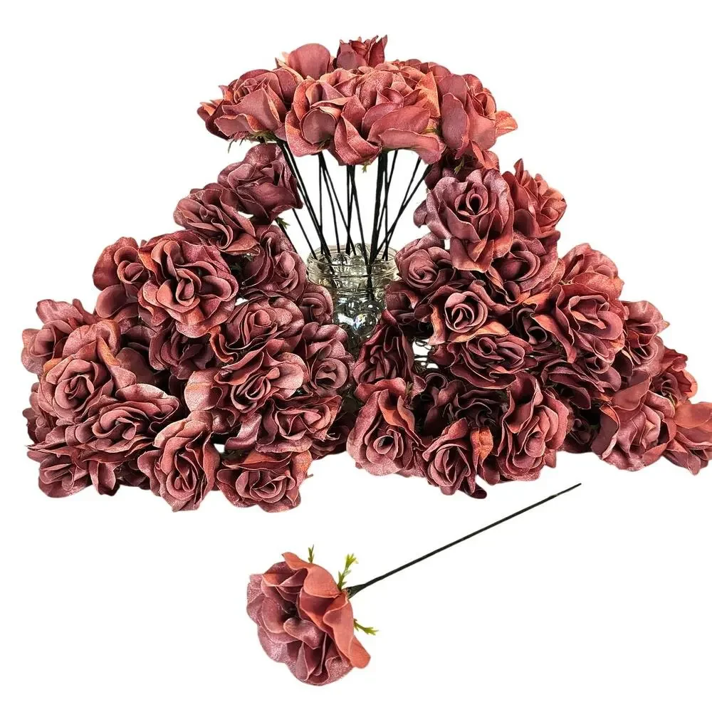 Mauve Pink Satin Open Rose Stems Artificial Flowers Wedding Craft 2.5