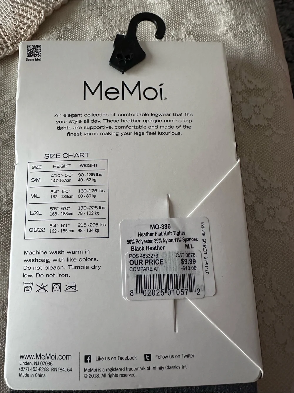 Memoi Pantyhose Small/Medium Black Heather
