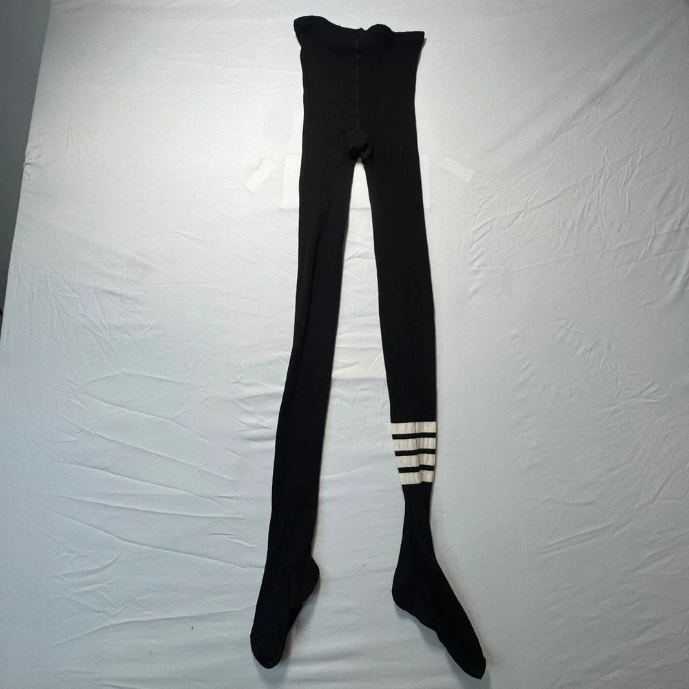 Thom Browne 4 Bar Ribbed Tights Black Thick Knit Stripe Tights Hosiery Womens