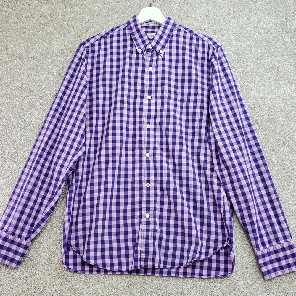 J. Crew Slim Fit Gingham Plaid Button Down Shirt Mens  M Purple Pink Long Sleeve