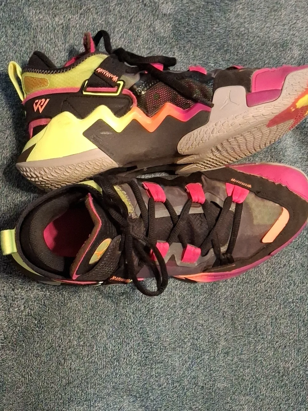 Jordan Mens Athletic Shoes Black Pink Neon Yellow