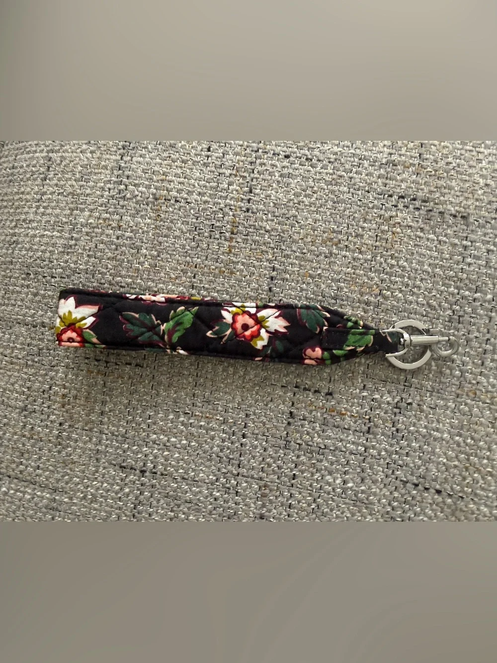 Vera Bradley Black Floral Key Wristlet with Pink & Green Accents