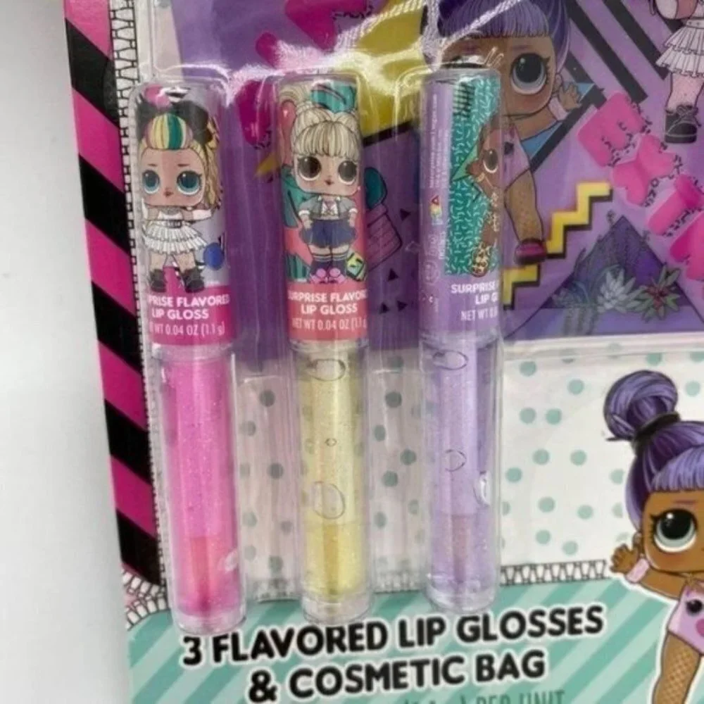 LOL Surprise Flavored Lip Gloss and Cosmetic Bag Set NEW