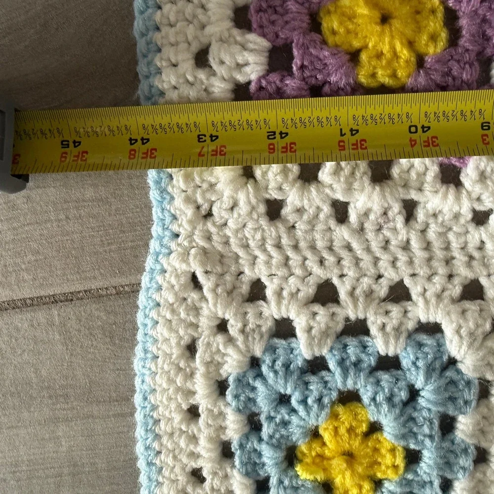 Handmade Crochet Granny Square Baby Blanket MultiColor White 24x36 Nursery Throw