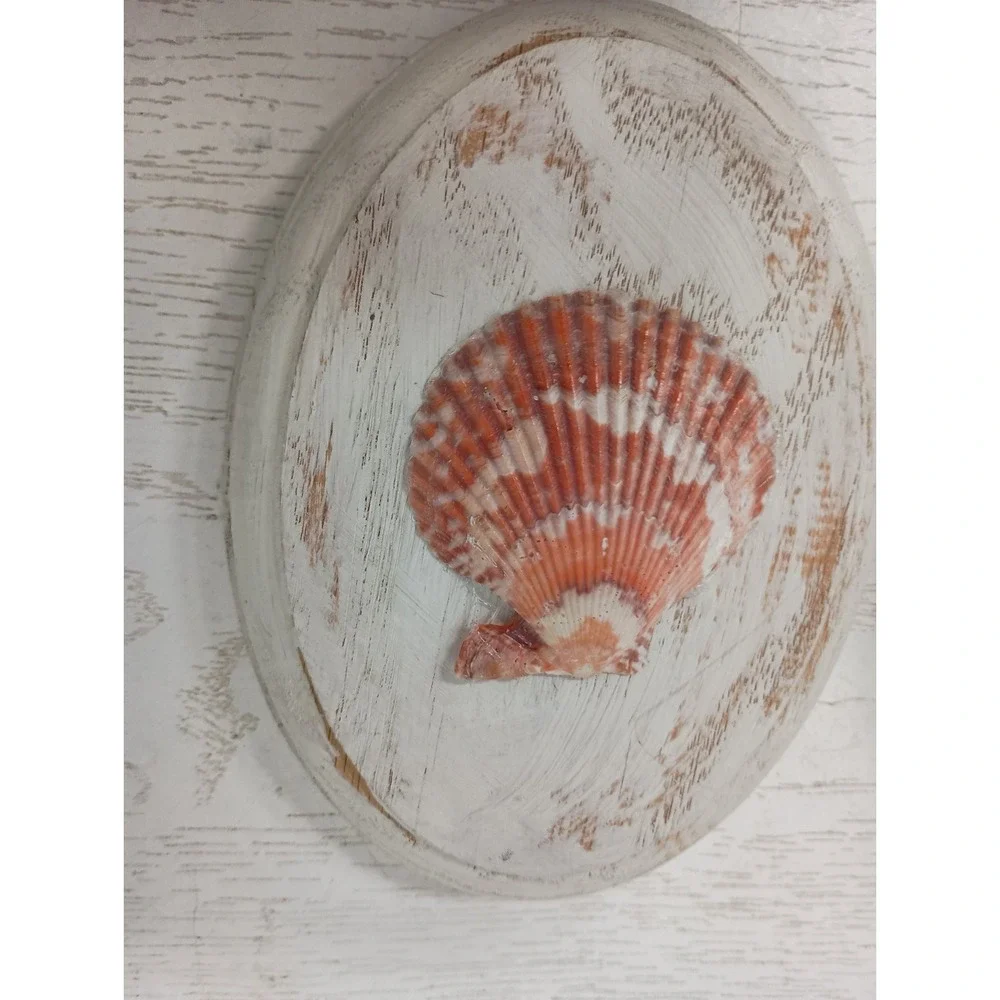 Vintage Handmade Wood Sea Shell Oval Wall Art Plaque Set Coastal Beach Decor