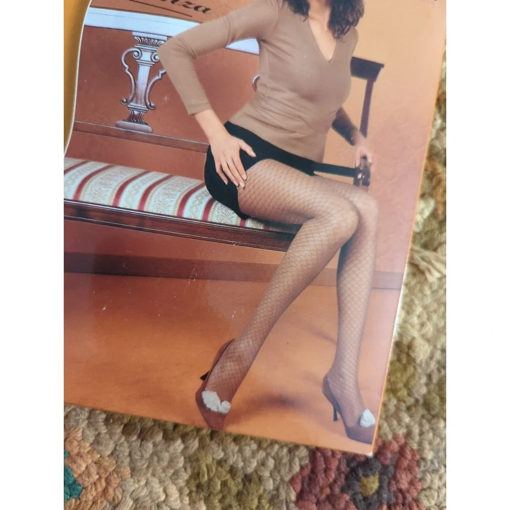 New Levante Calze Silky Soft Fishnet Pattern Tights Size 2 Nero Black Made Italy